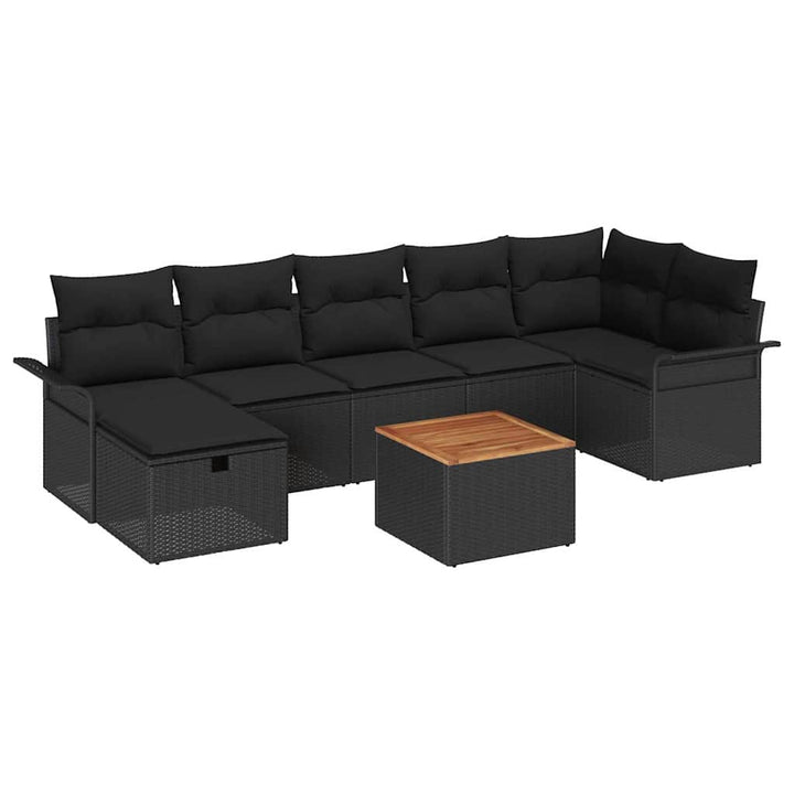 Havesofa Sæt med pude med opbevaring 8 pcs Sort polyrattan