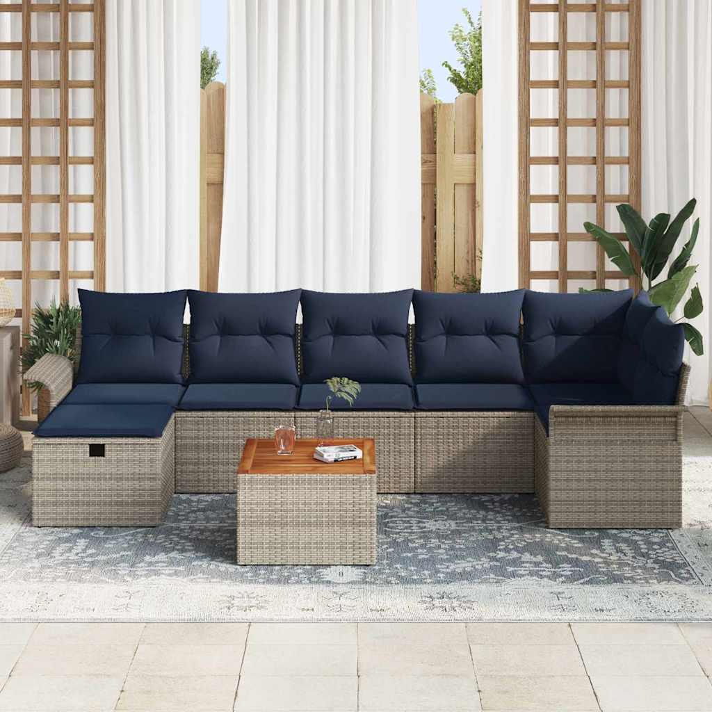 Havesofa Sæt med pude med opbevaring 8 pcs Grå polyrattan