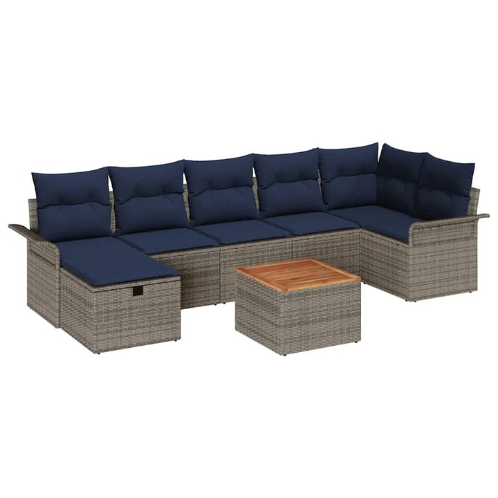Havesofa Sæt med pude med opbevaring 8 pcs Grå polyrattan