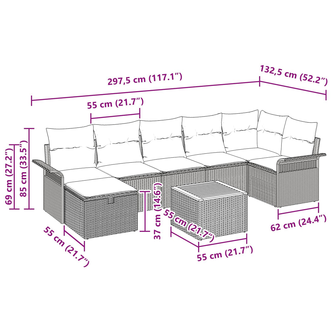 Havesofa Sæt med pude med opbevaring 8 pcs Grå polyrattan