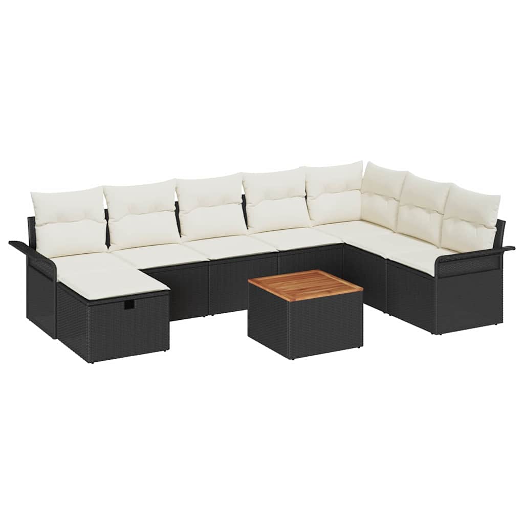 Havesofa Sæt 9 stk. Sort polyrattan