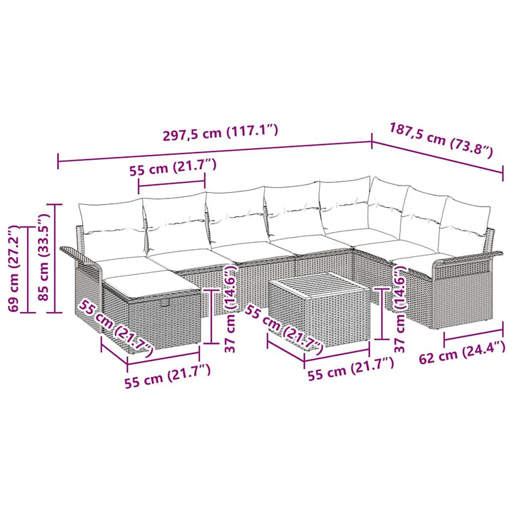Havesofa Sæt 9 stk. Sort polyrattan