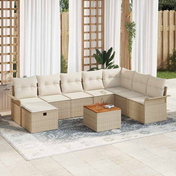 Havesofa Sæt med pude med opbevaring 9 pcs Beige polyrattan