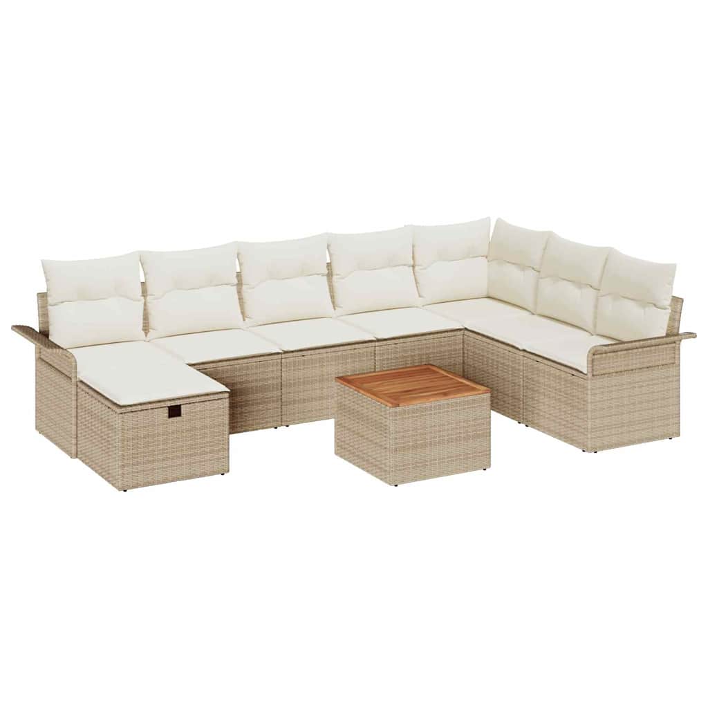 Havesofa Sæt med pude med opbevaring 9 pcs Beige polyrattan