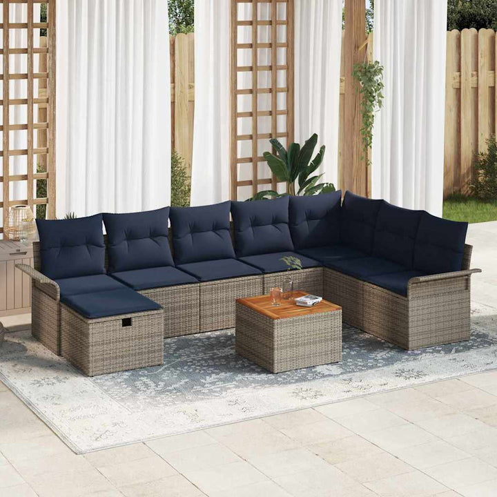 Havesofa Sæt med pude med opbevaring 9 pcs Grå polyrattan