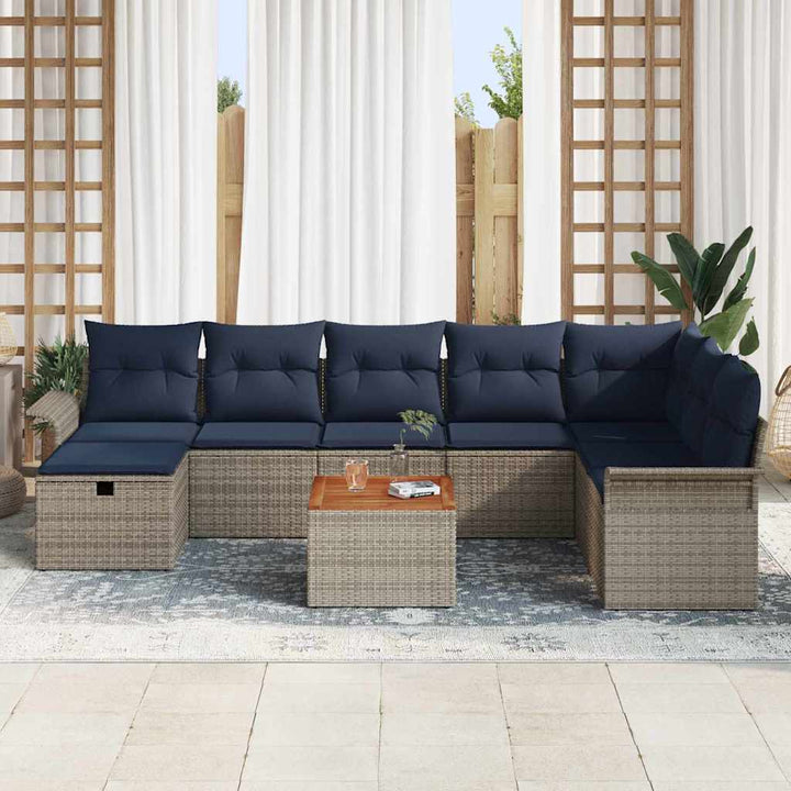Havesofa Sæt med pude med opbevaring 9 pcs Grå polyrattan