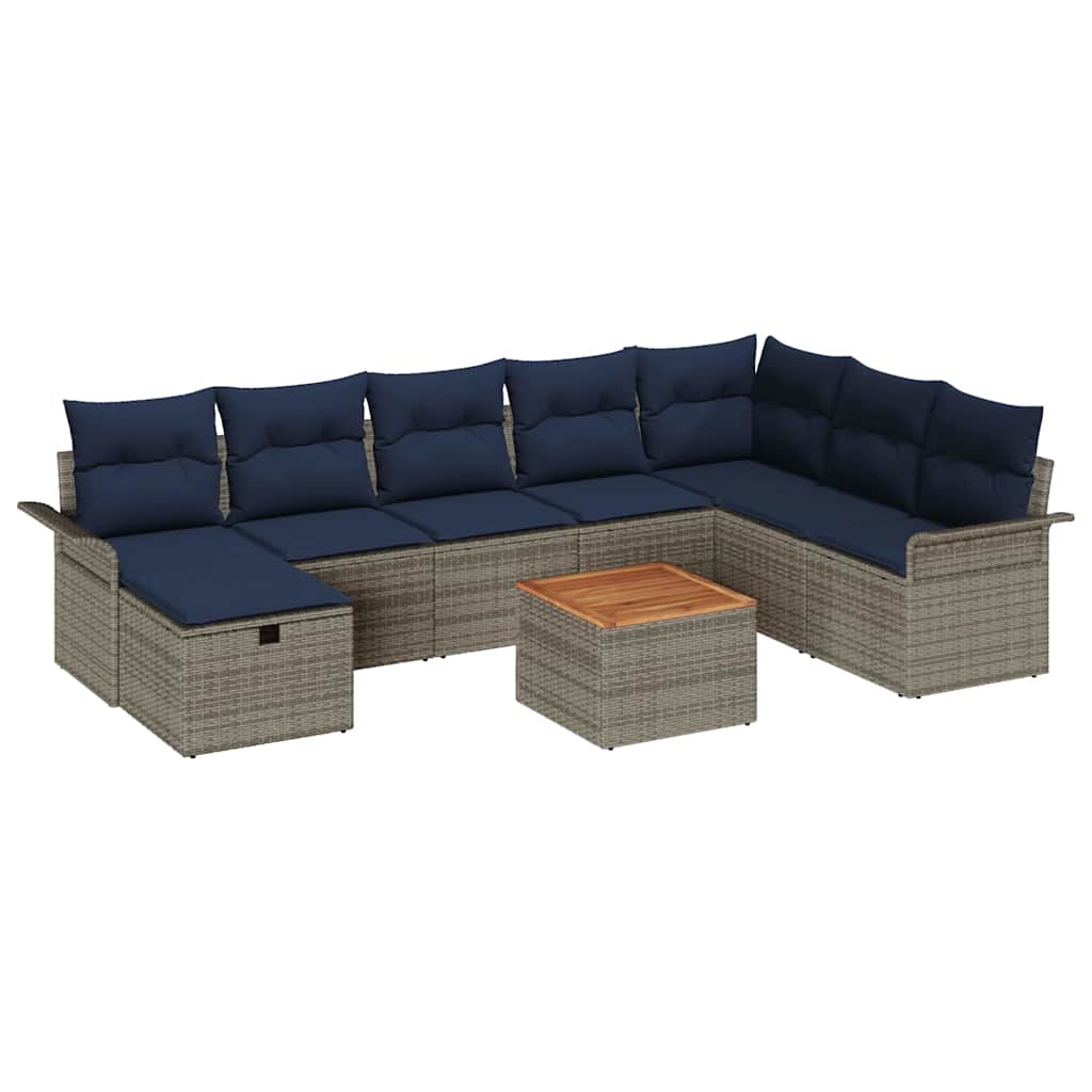 Havesofa Sæt med pude med opbevaring 9 pcs Grå polyrattan