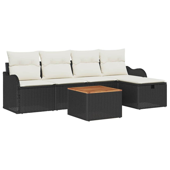 Havesofa Sæt med pude med opbevaring 6 pcs Sort polyrattan