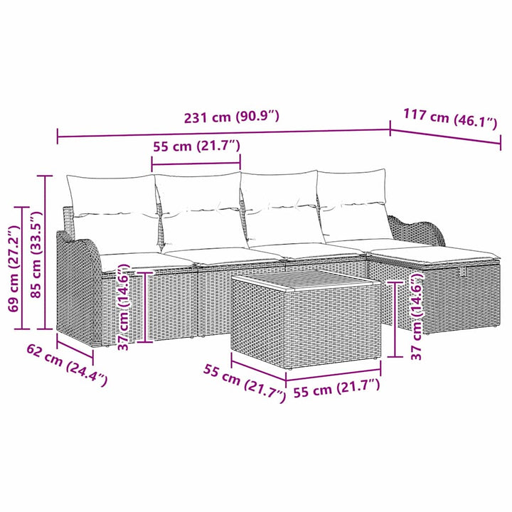 Havesofa Sæt med pude med opbevaring 6 pcs Sort polyrattan