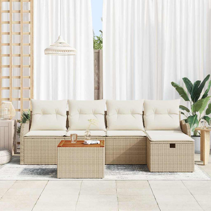 Havesofa Sæt med pude med opbevaring 6 pcs Beige polyrattan