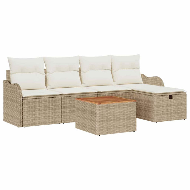 Havesofa Sæt med pude med opbevaring 6 pcs Beige polyrattan