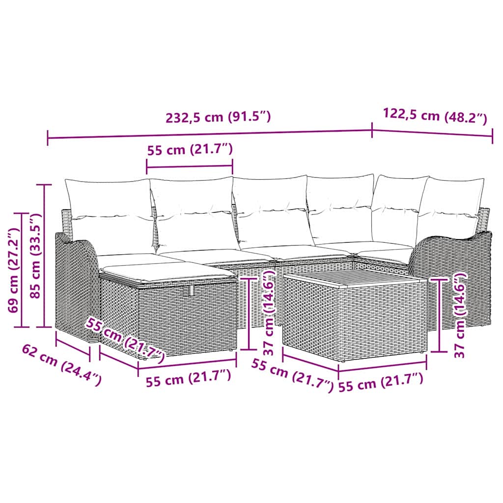 Havesofa Sæt 7 stk. Sort polyrattan