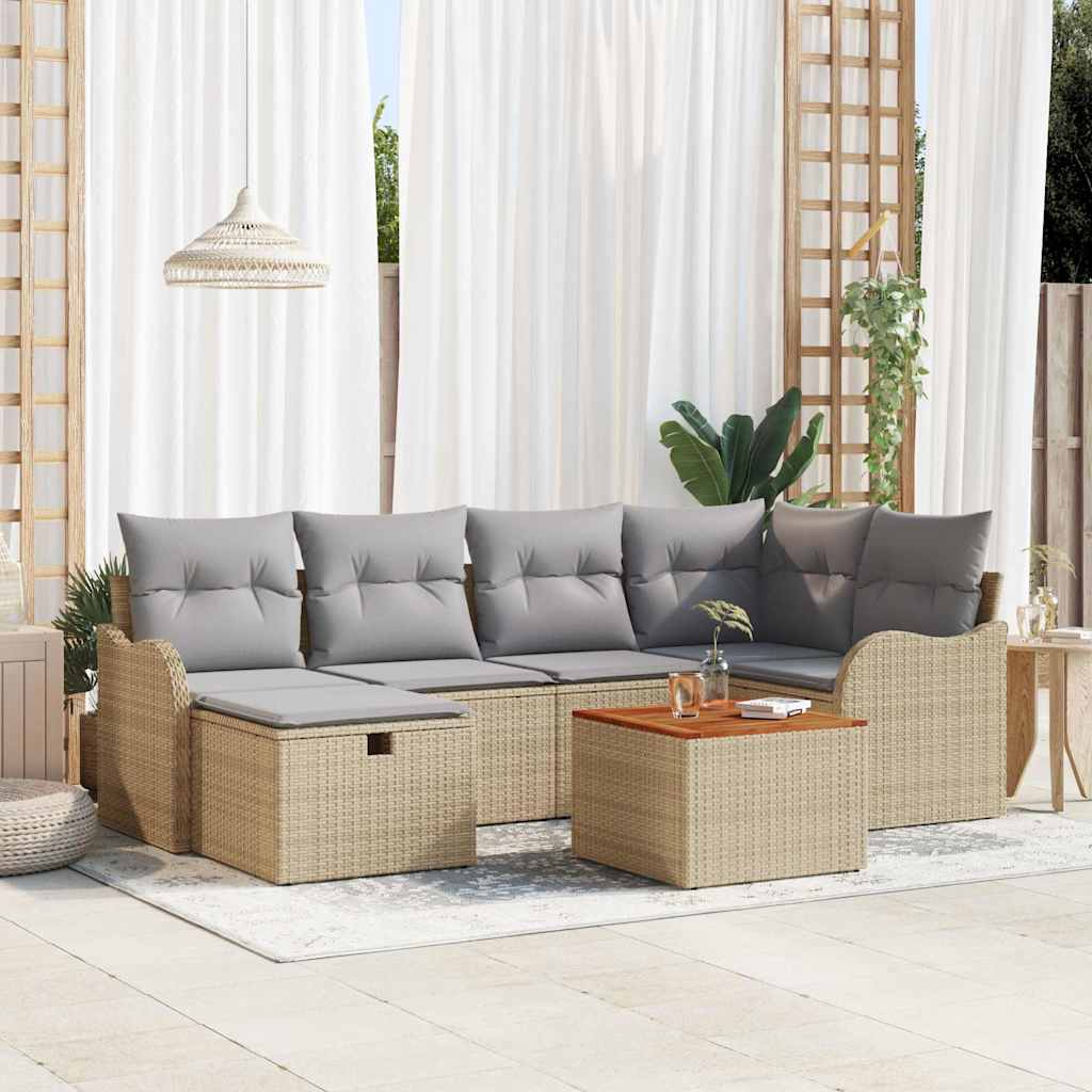 Havesofa Sæt 7 stk. Beige polyrattan