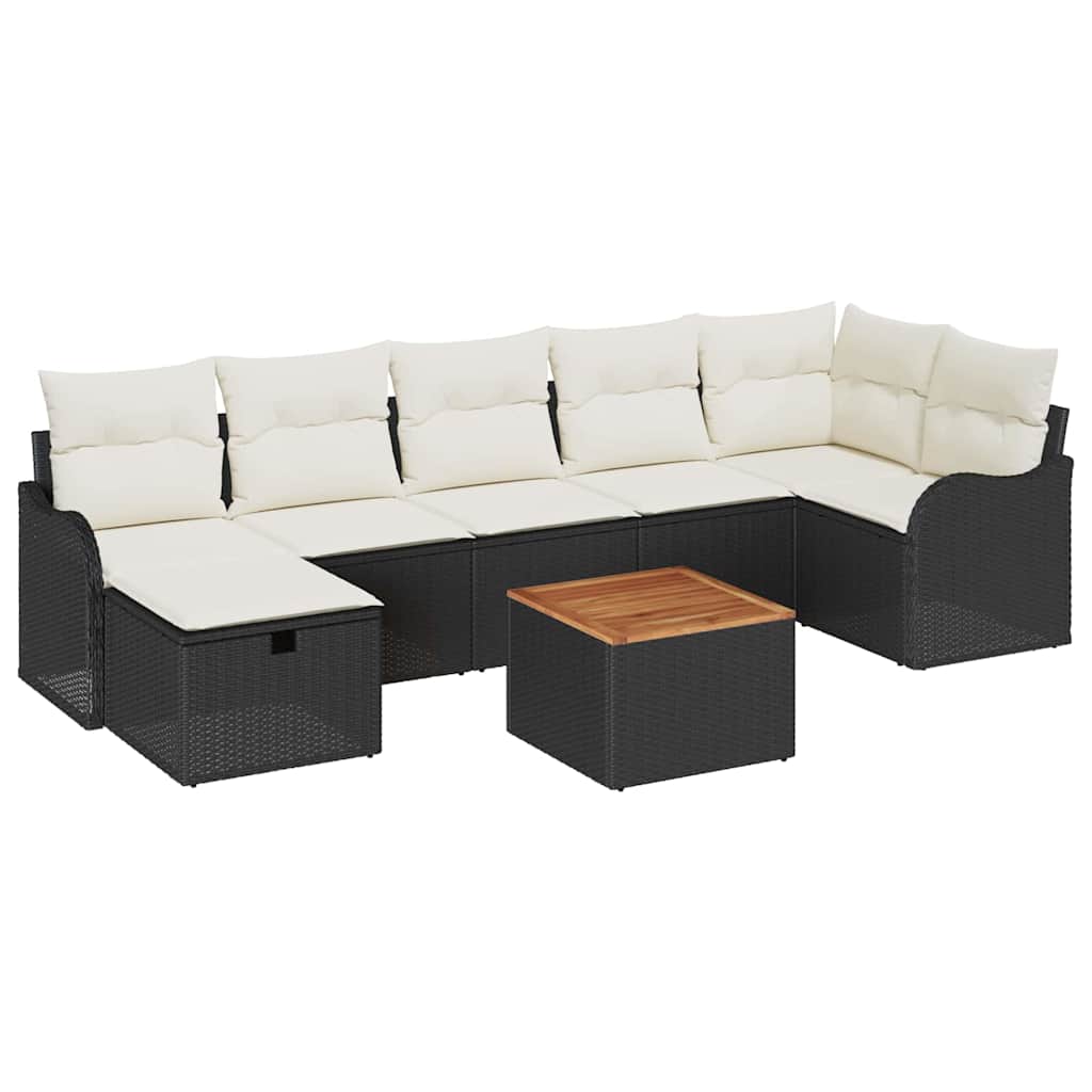 Havesofa Sæt med pude med opbevaring 8 pcs Sort polyrattan