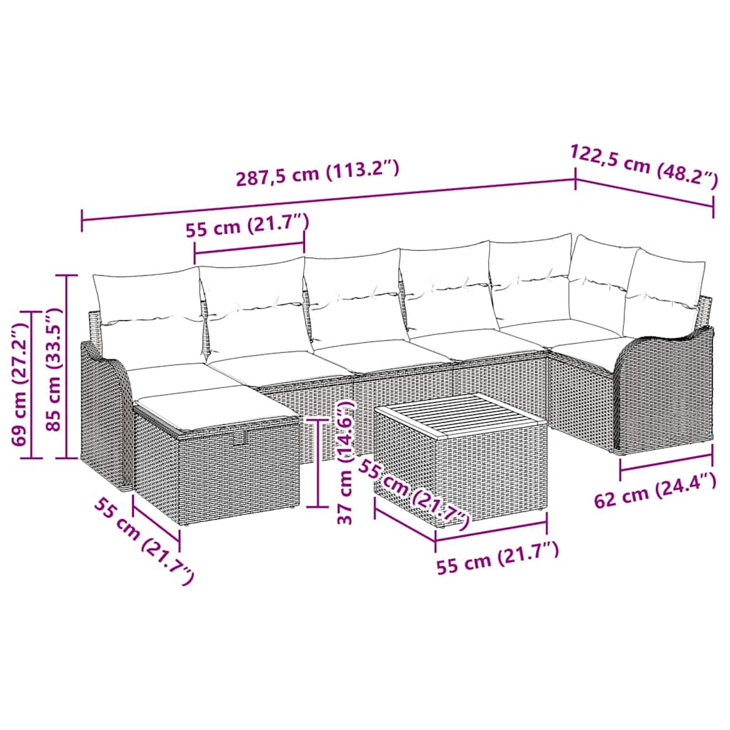 Havesofa Sæt med pude med opbevaring 8 pcs Sort polyrattan