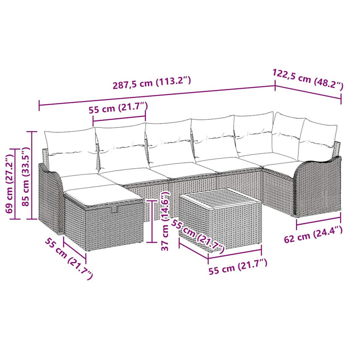 Havesofa Sæt med pude med opbevaring 8 pcs Sort polyrattan
