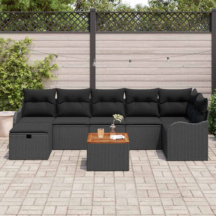 Havesofa Sæt med pude med opbevaring 8 pcs Sort polyrattan
