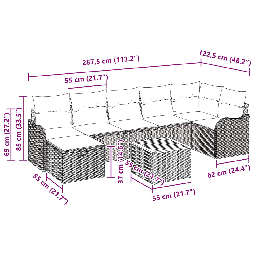 Havesofa Sæt 8 stk. Grå polyrattan