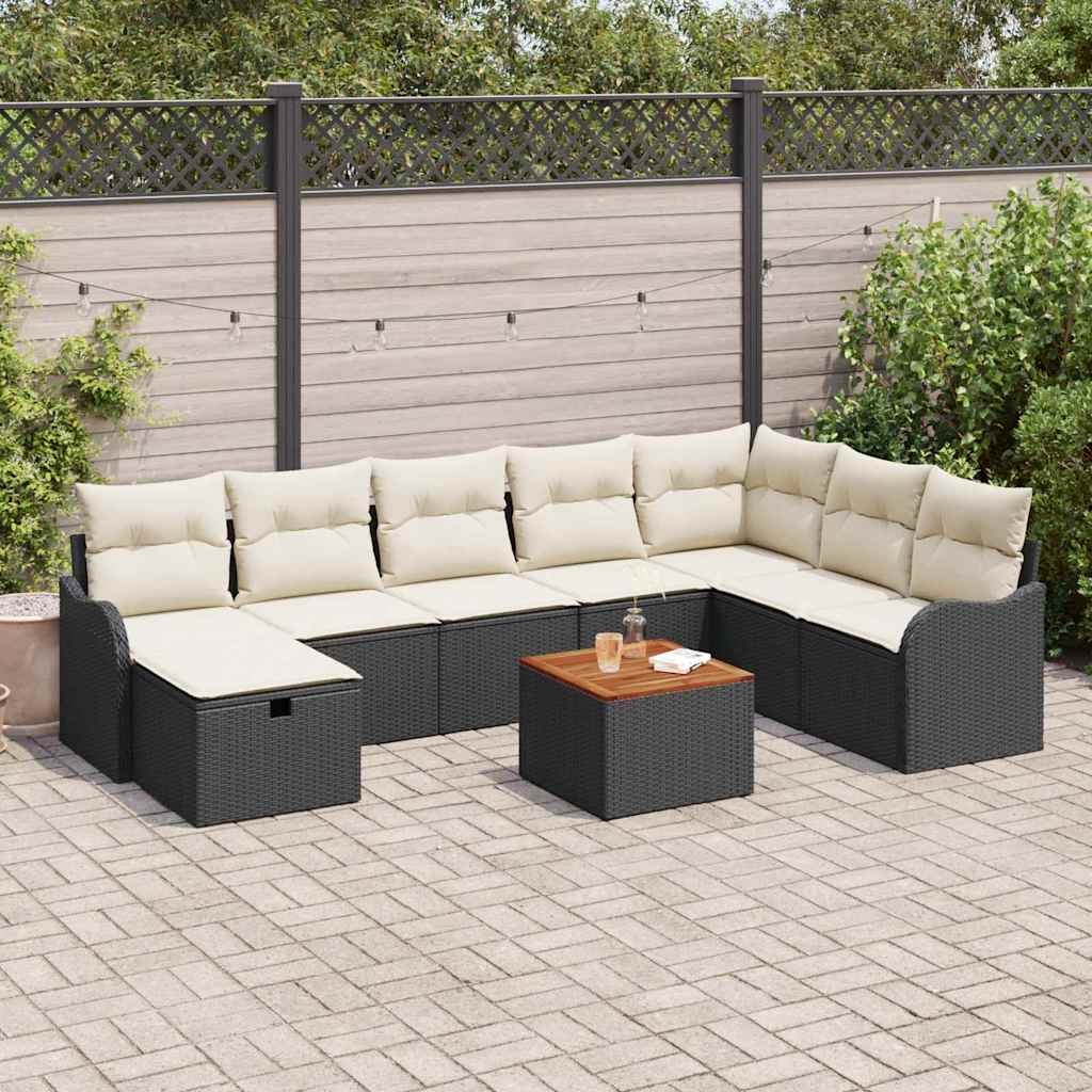Havesofa Sæt 9 stk. Sort polyrattan