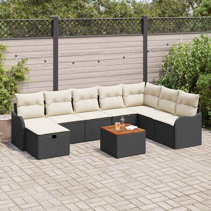 Havesofa Sæt 9 stk. Sort polyrattan