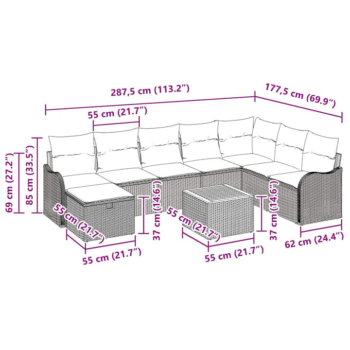 Havesofa Sæt 9 stk. Sort polyrattan