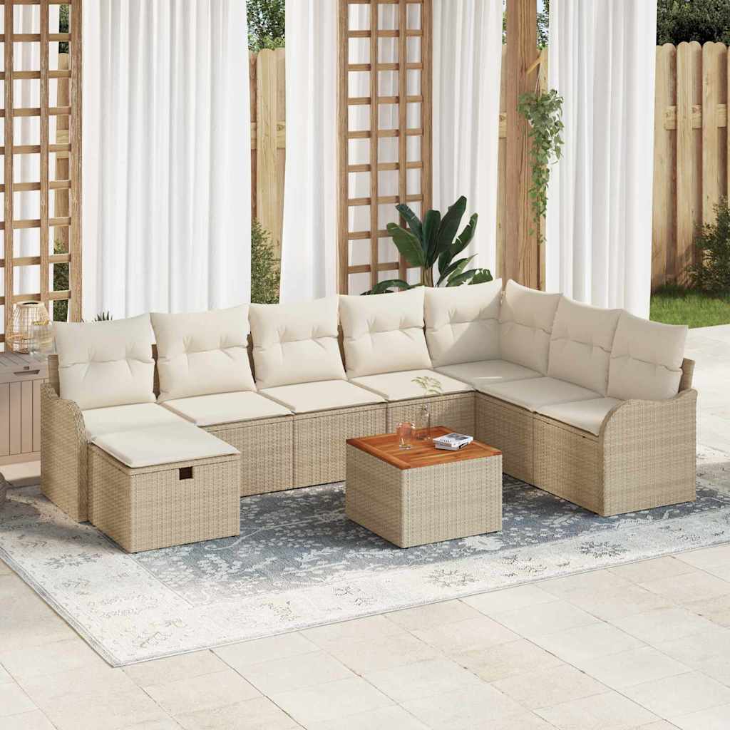 Havesofa Sæt med pude med opbevaring 9 pcs Beige polyrattan