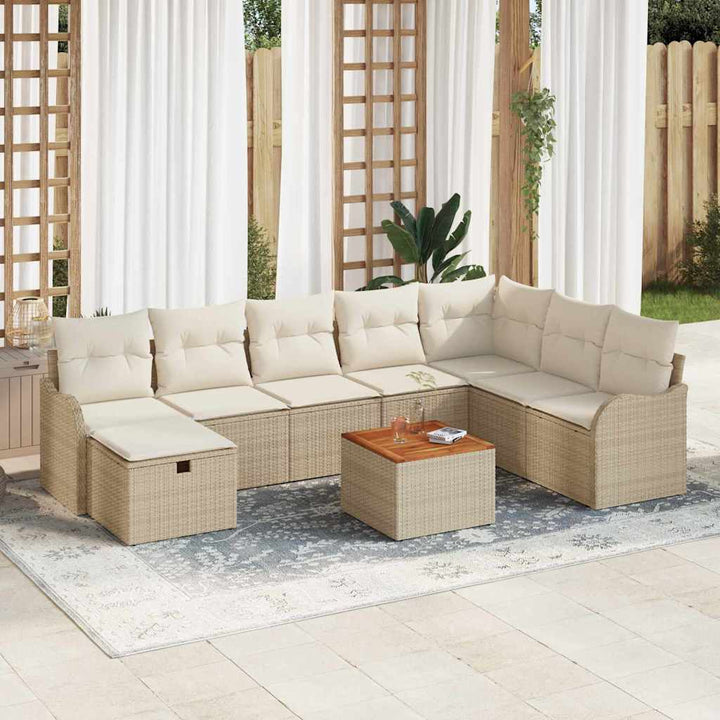 Havesofa Sæt med pude med opbevaring 9 pcs Beige polyrattan