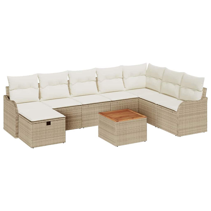 Havesofa Sæt med pude med opbevaring 9 pcs Beige polyrattan