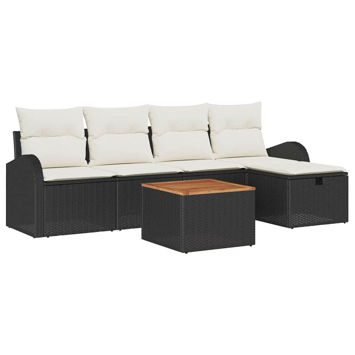 Havesofa Sæt med pude med opbevaring 6 pcs Sort polyrattan