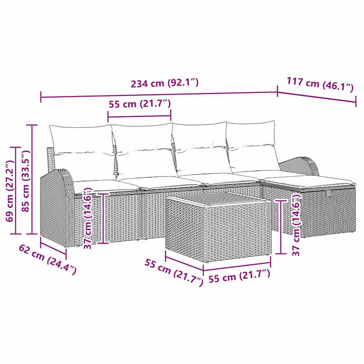Havesofa Sæt med pude med opbevaring 6 pcs Sort polyrattan
