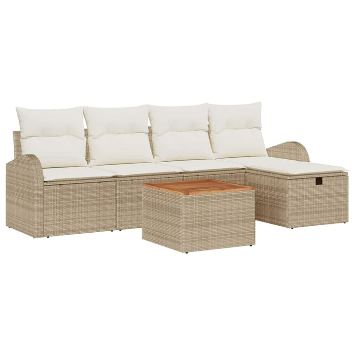 Havesofa Sæt med pude med opbevaring 6 pcs Beige polyrattan