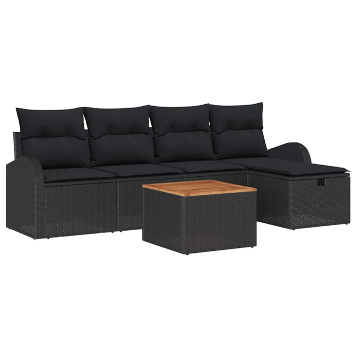 Havesofa Sæt med pude med opbevaring 6 pcs Sort polyrattan