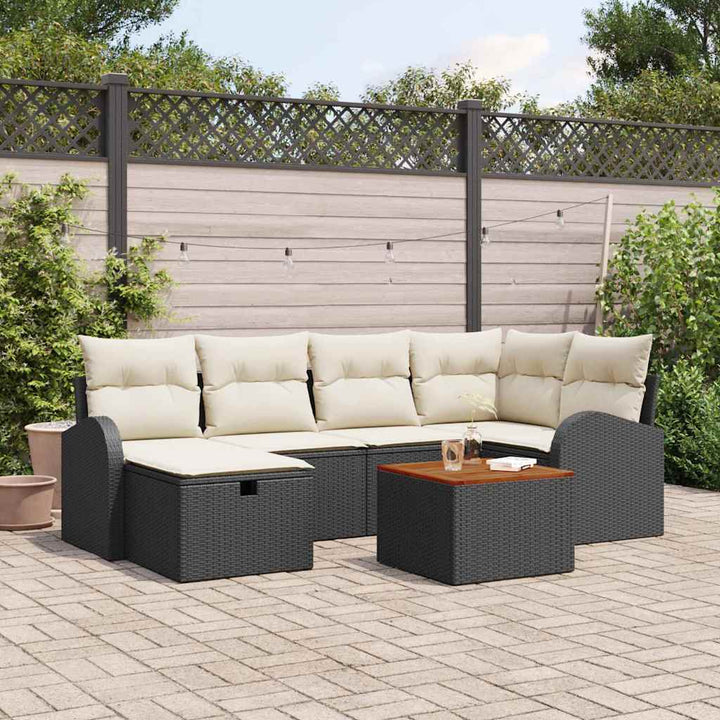 Havesofa Sæt 7 stk. Sort polyrattan