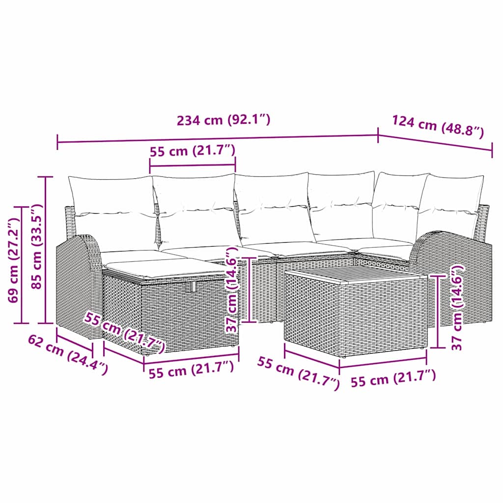 Havesofa Sæt 7 stk. Sort polyrattan