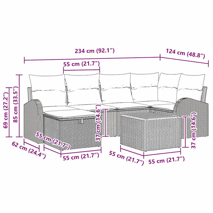 Havesofa Sæt 7 stk. Sort polyrattan