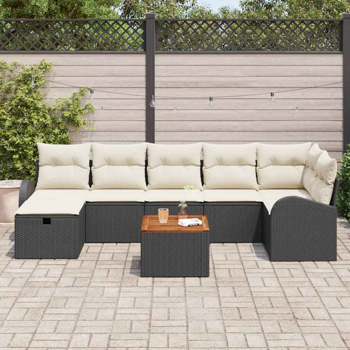 Havesofa Sæt med pude med opbevaring 8 pcs Sort polyrattan