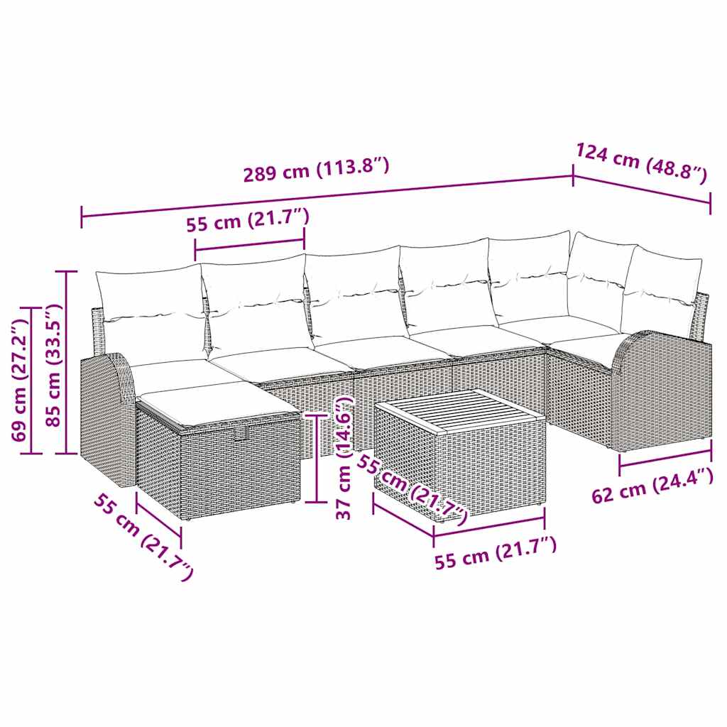 Havesofa Sæt med pude med opbevaring 8 pcs Sort polyrattan