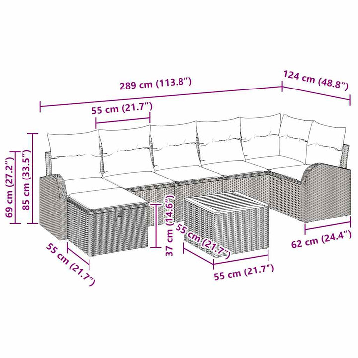Havesofa Sæt med pude med opbevaring 8 pcs Sort polyrattan