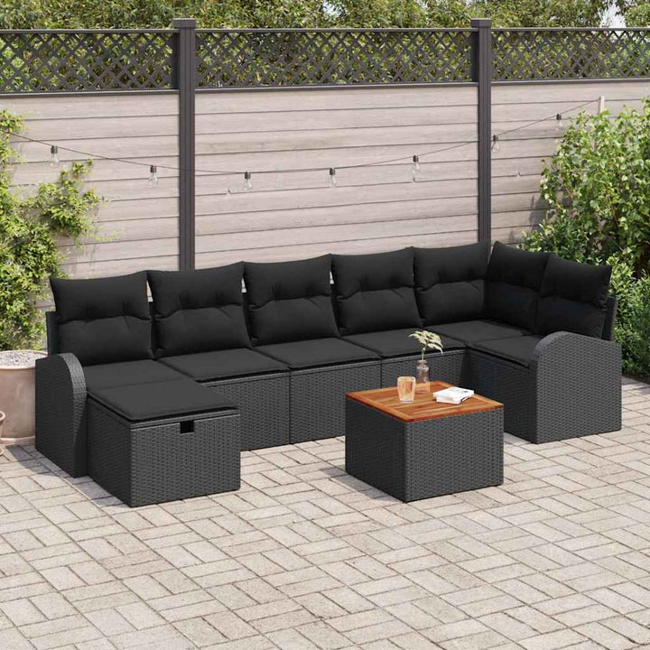 Havesofa Sæt med pude med opbevaring 8 pcs Sort polyrattan
