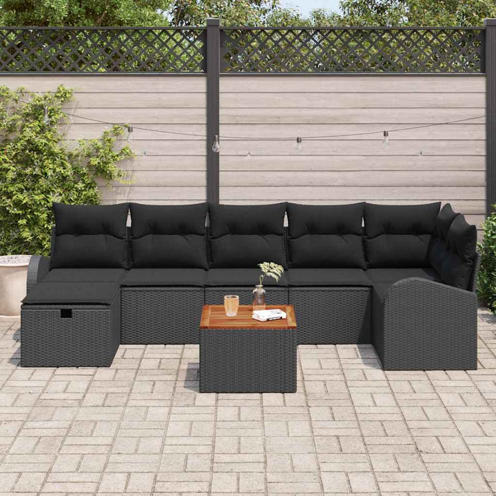 Havesofa Sæt med pude med opbevaring 8 pcs Sort polyrattan