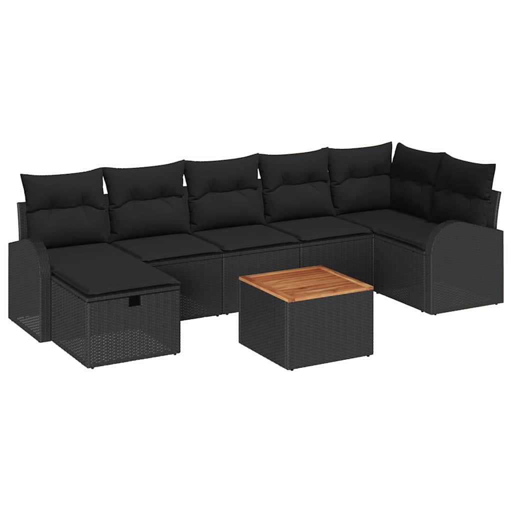 Havesofa Sæt med pude med opbevaring 8 pcs Sort polyrattan