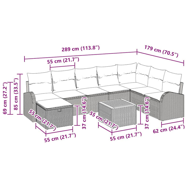 Havesofa Sæt 9 stk. Sort polyrattan