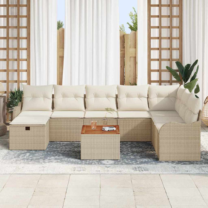 Havesofa Sæt med pude med opbevaring 9 pcs Beige polyrattan