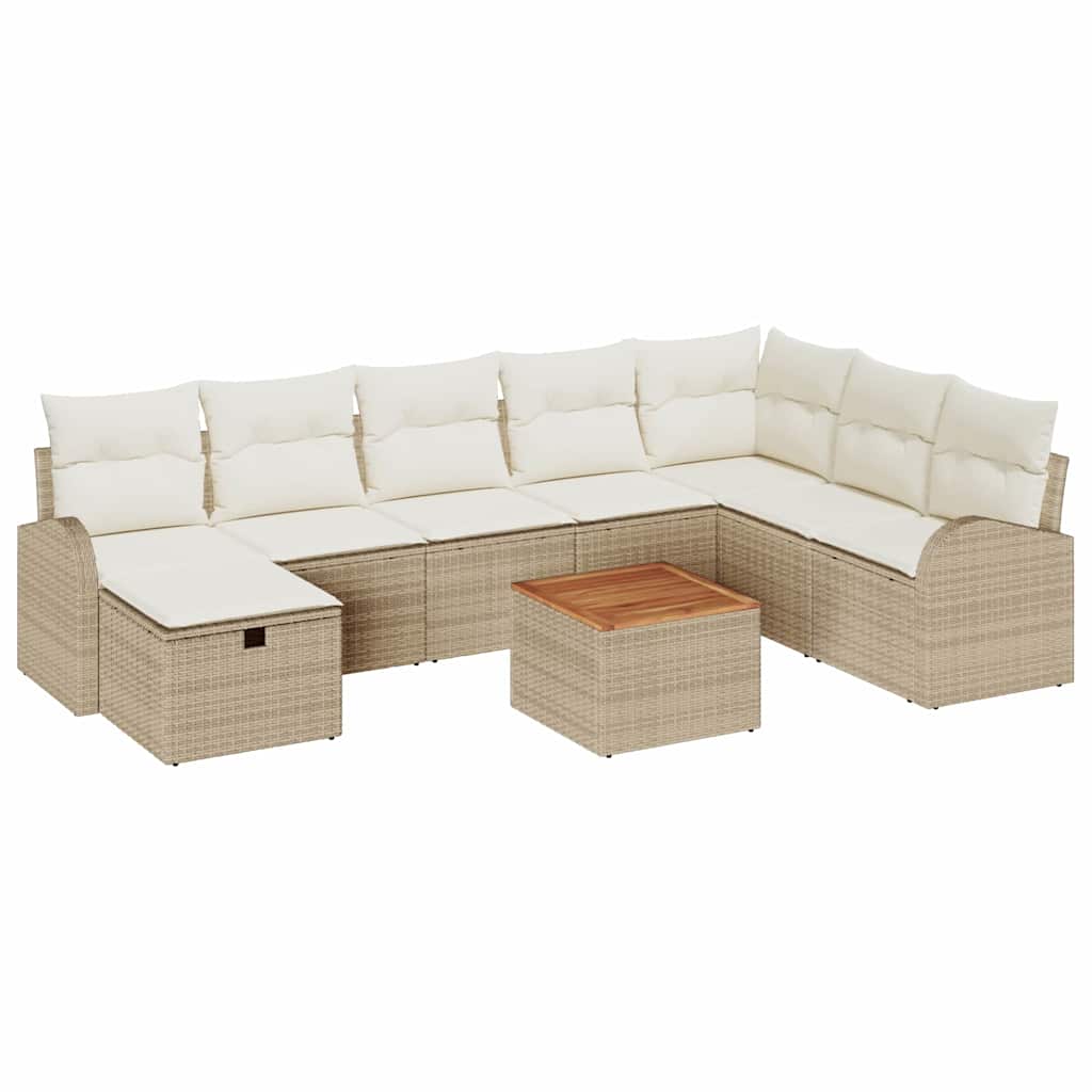 Havesofa Sæt med pude med opbevaring 9 pcs Beige polyrattan