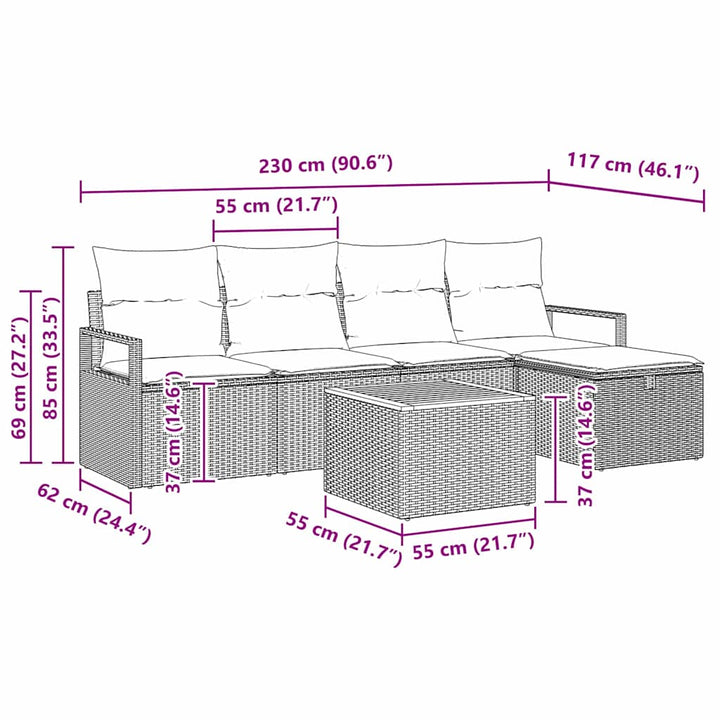 Havesofa Sæt med pude med opbevaring 6 pcs Sort polyrattan