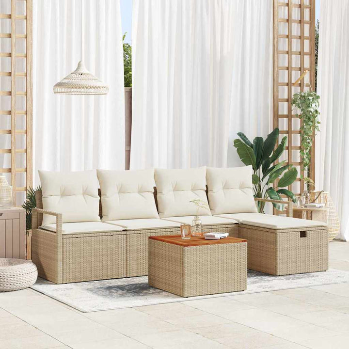 Havesofa Sæt med pude med opbevaring 6 pcs Beige polyrattan