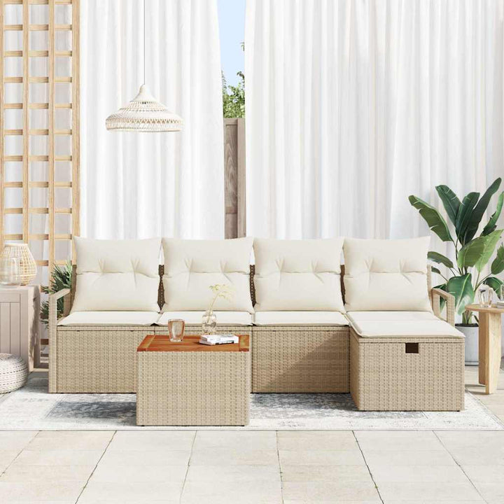 Havesofa Sæt med pude med opbevaring 6 pcs Beige polyrattan