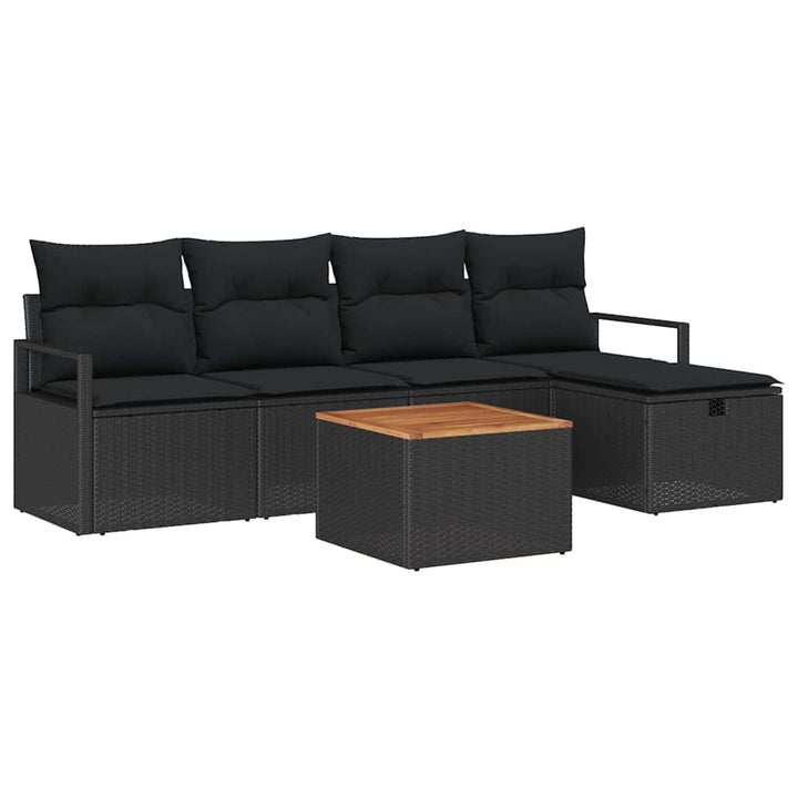 Havesofa Sæt med pude med opbevaring 6 pcs Sort polyrattan