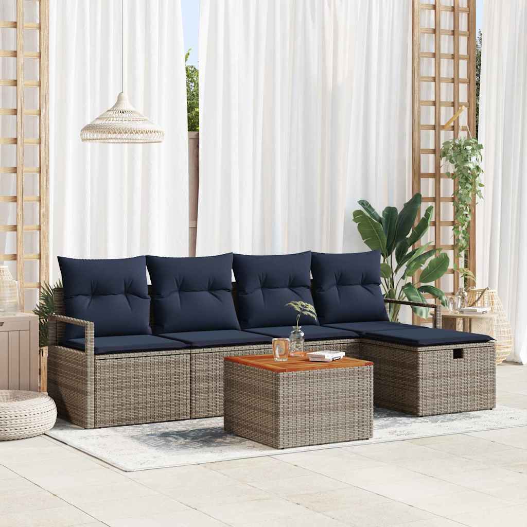 Havesofa Sæt med pude med opbevaring 6 pcs Grå polyrattan