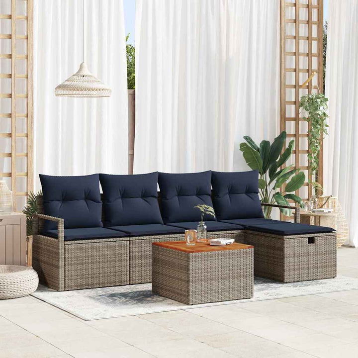 Havesofa Sæt med pude med opbevaring 6 pcs Grå polyrattan